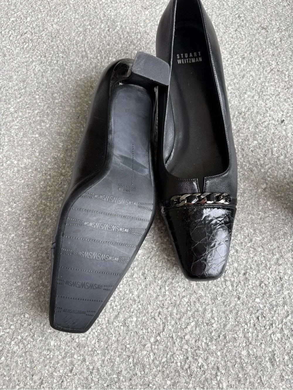 Vintage Stuart Weitzman Black Leather Square-Toe Pumps 9.5